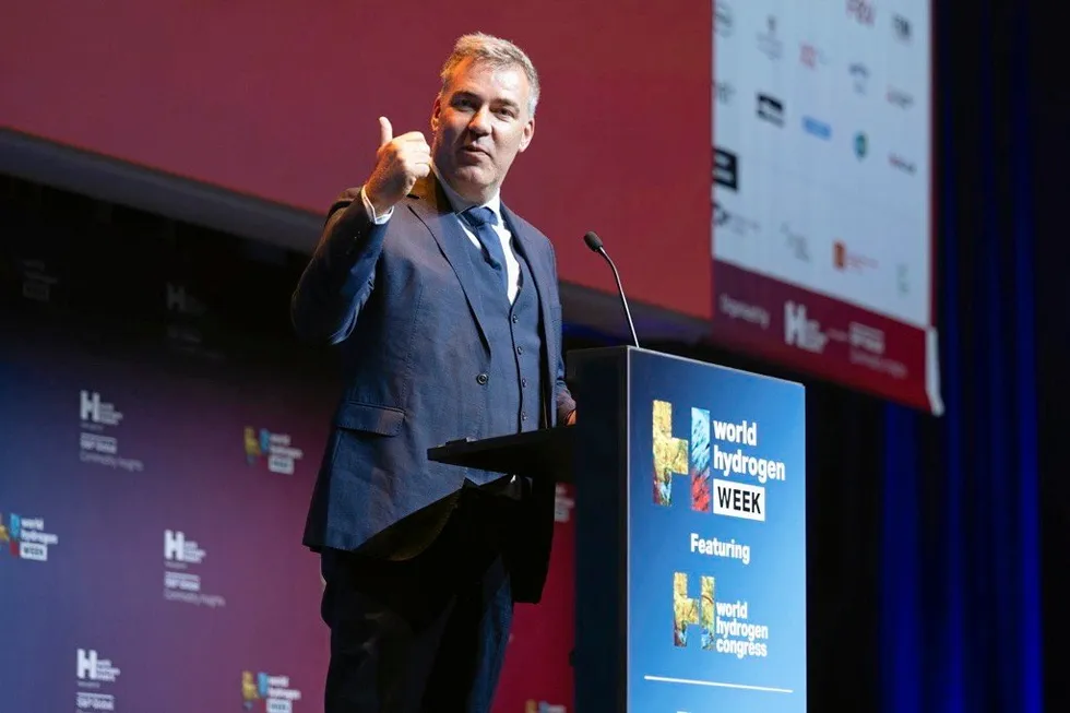 Lars Aagaard, Denmark's minister for climate, energy and utilities, speaking at a hydrogen event in Copenhagen last year.