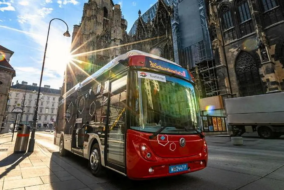 A hydrogen hybrid bus from Rampini being trialled in Vienna.