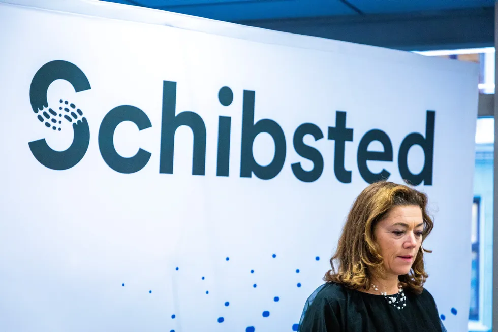 Konsernsjef Kristin Skogen Lund i Schibsted presenterte resultatene på nok en digital presentasjon. Dette bildet er tatt på en kvartalspresentasjon i 2019.