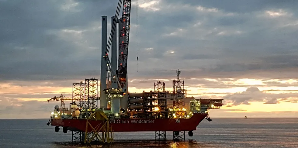 Fred Olsen Windcarrier's Blue Tern at the Moray East wind farm off the UK