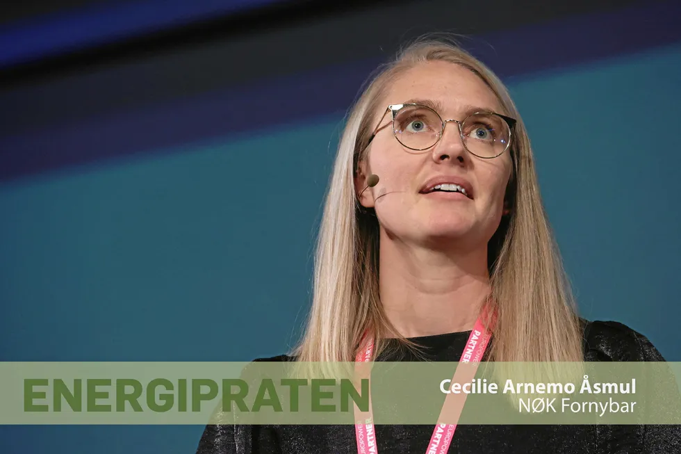 Cecilie Arnemo Åsmul fotografert på scenen under Europower Investor 2024.
