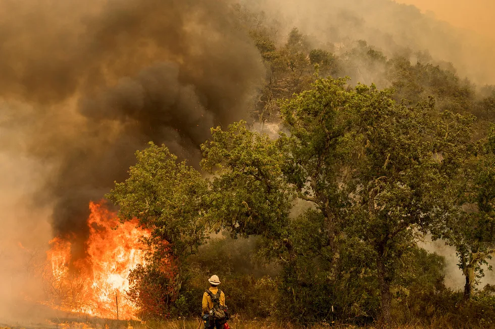 Brannfolk gjør sitt ytterste i møtet med flammene og røyken i Carmel Valley. Omfanget og spredningen på brannene har ført til akutt mangel på brannmannskap.