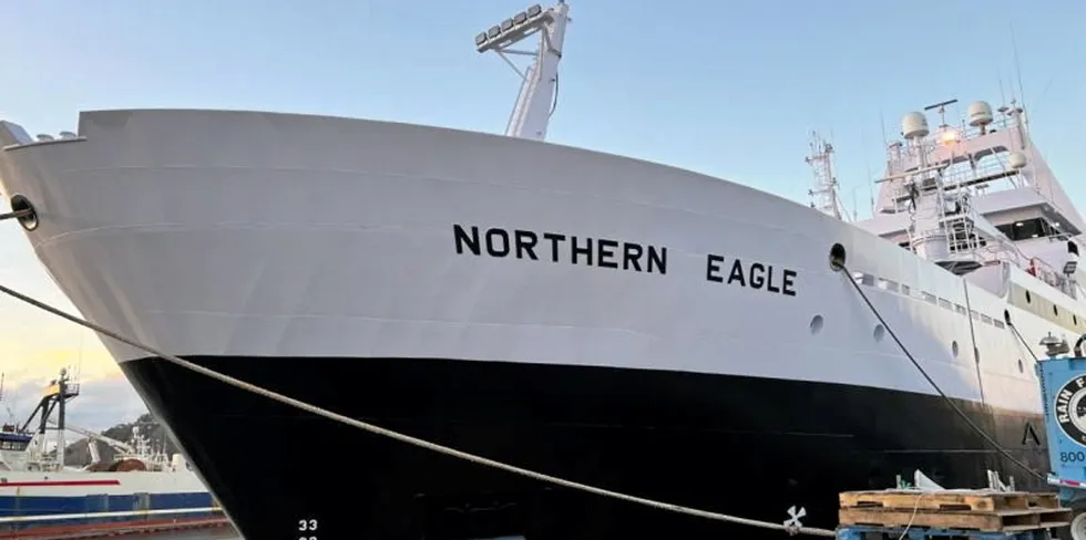 American Seafoods' Northern Eagle vessel fishes Alaska pollock during the A seasons from January through April.