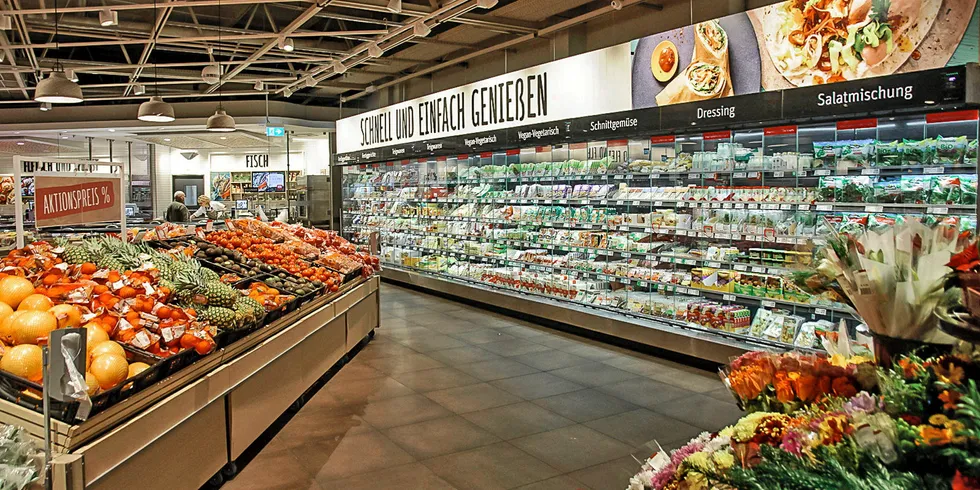 Inside of a REWE supermarket in Germany