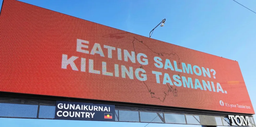 The Premiere of Tasmania wants activists to remove anti-salmon-farming billboards.