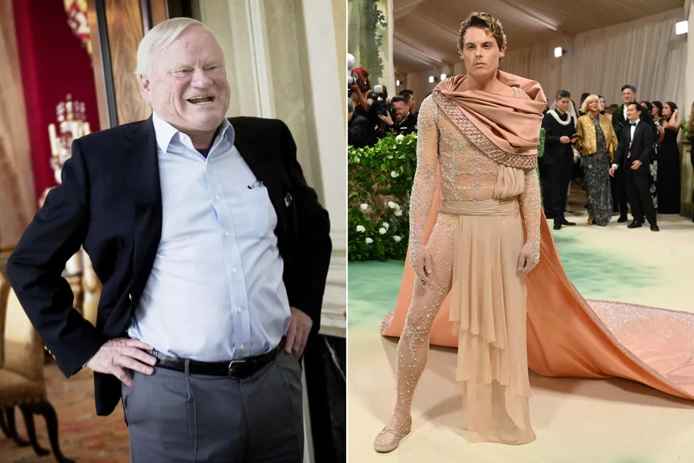 John Fredriksen og Gustav Magnar Witzøe er begge laksemilliardærer. Her er Fredriksen i sitt fasjonable hjem The Old Rectory i London, mens Witzøe er på Met-galla i New York.