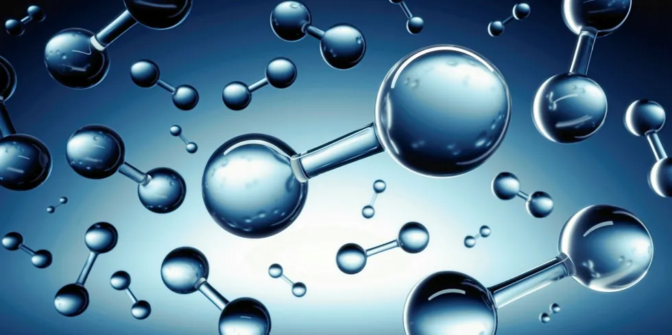 Slik ser hydrogen ut i sin reneste form. To hydrogenatom (H2), uten oksygenatomet som vann består av (H2O). Rent hydrogen finnes ikke naturlig i naturen.