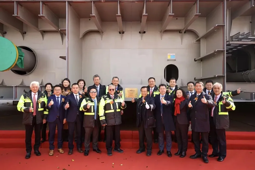 The keel-laying ceremony for Genting's FLNG facility at Wison's Nantong facility in China.