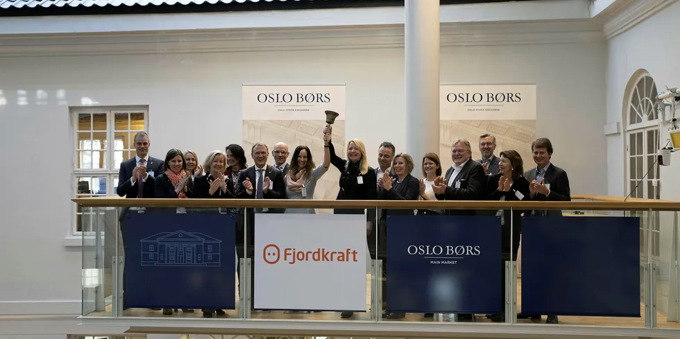 Jubel da Fjordkraft gikk på børs 21. mars i 2018 med en pris på 31 kroner aksjen.
