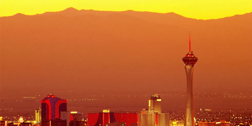 Sunset over Las Vegas skyline in Nevada