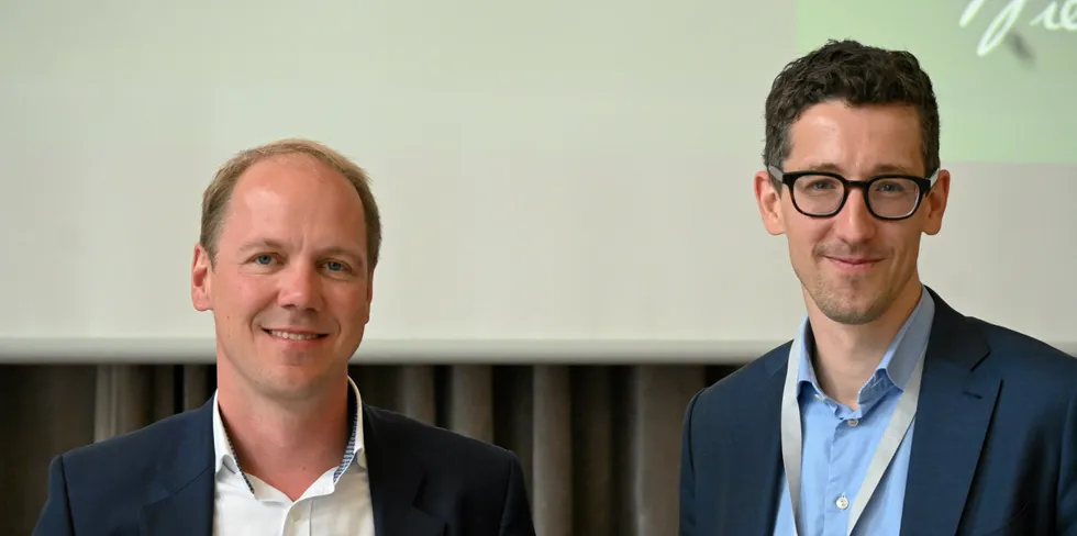HitecVision-partnerne Jon Vatnaland (til venstre) og Jan Helland Eide mener TrønderEnergi er en pådriver for endringer i kraftbransjen.