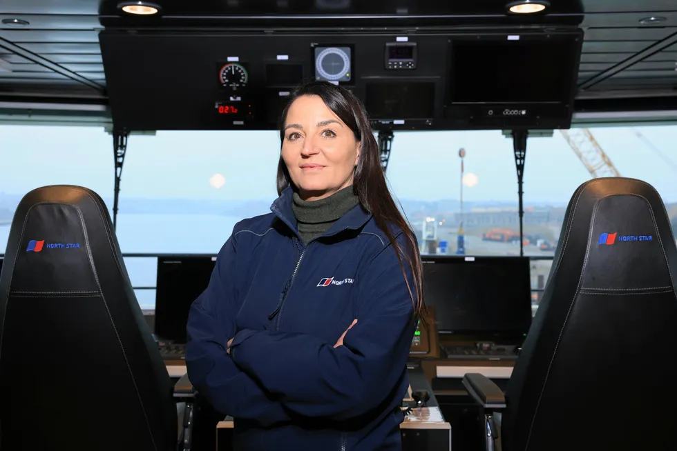 Gitte Talmo. Konsernsjef i det skotske rederiet North Star som nå har fått døpt sitt første havvindfartøy hos Vard. Flere kommer.