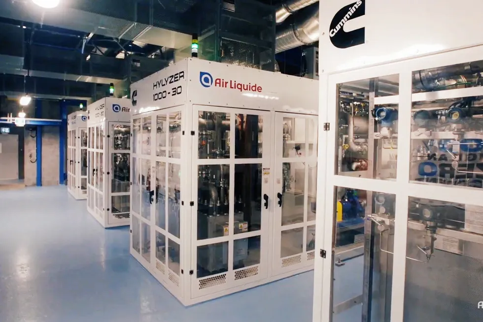 Four Cummins electrolyser modules at Air Liquide's 20MW green-hydrogen facility in Bécancour, Canada.