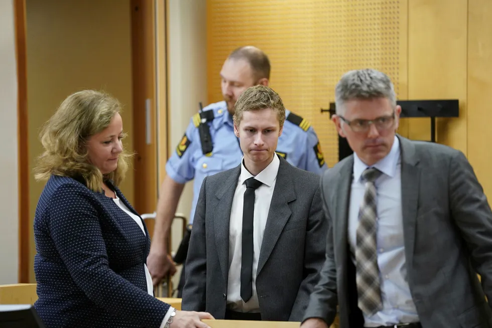 Terrorsiktede Philip Manshaus i Oslo tingrett for sitt andre fengslingsmøte.