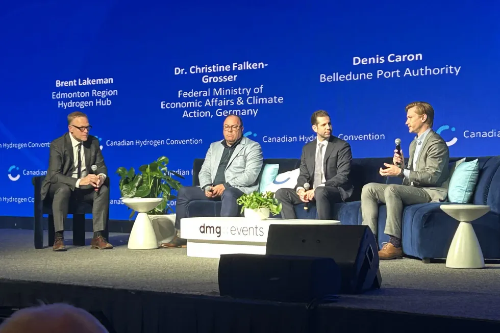 (l-r) Brent Lakeman, executive director, Edmonton Region Hydrogen Hub, Denis Caron, president and CEO, Belledune Port Authority, James Vultaggio, vice president, commercial and business development, ATCO EnPower, Matthew Borys, vice president corporate development EverWind Fuels