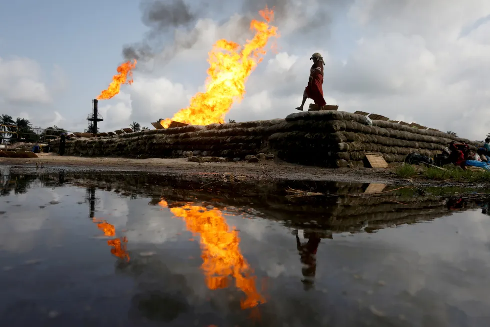 Poorly enforced: Two gas flaring furnaces in Nigeria. The country has had regulation to limit flaring in place since the 1980s, but has been less effective at enforcement.