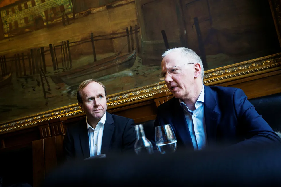 Storebrand-forvaltere Hans Thrane Nilsen (til venstre) og Alf Inge Gjerde. Foto: Thomas Kleiven