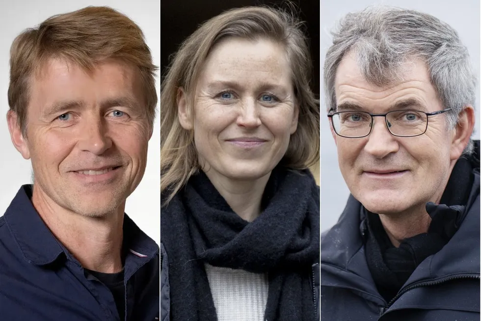  fra venstre Knut Einar Rosendahl, Professor NMBU, Katinka Holtsmark, Postdoktor ved Økonomisk institutt, UiO, og Petter Osmundsen, professor ved Universitetet i Stavanger.