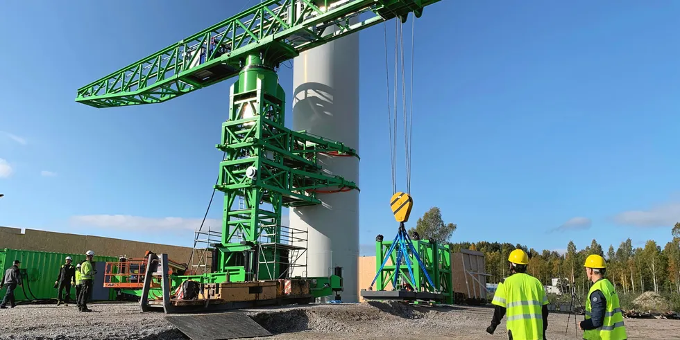 S&L Access System's new crane that is attached to the turbine tower