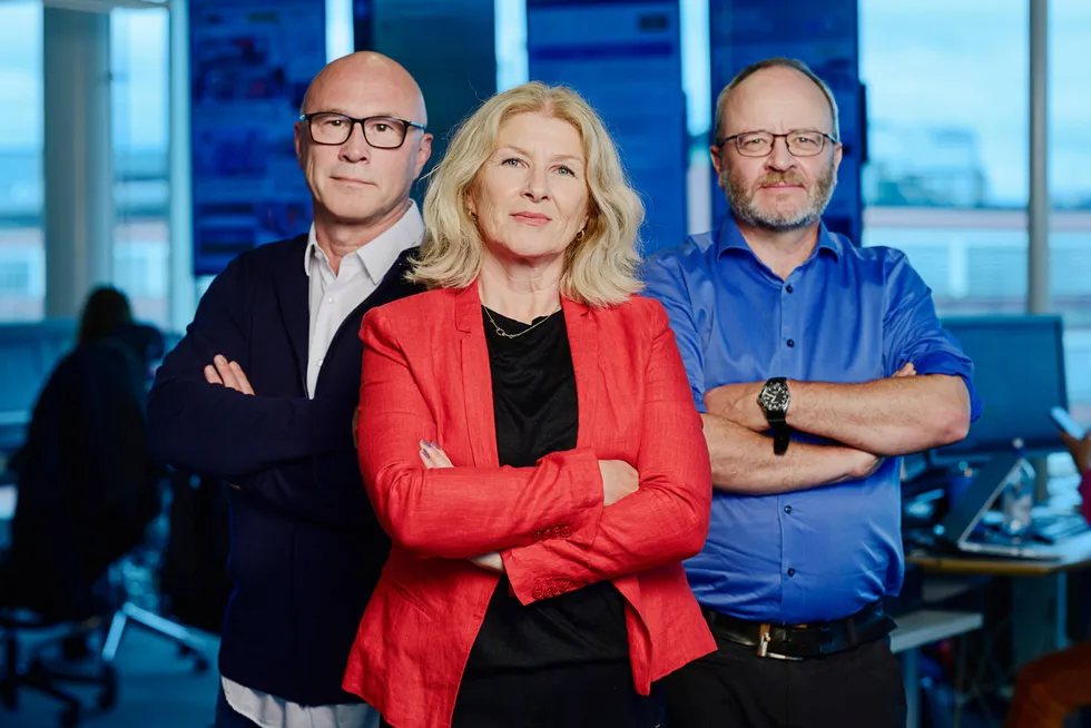 Finansredaktør Terje Erikstad, kommentator Anita Hoemsnes og børskommentator i DN Thor Chr. Jensen. Finansredaksjonen.