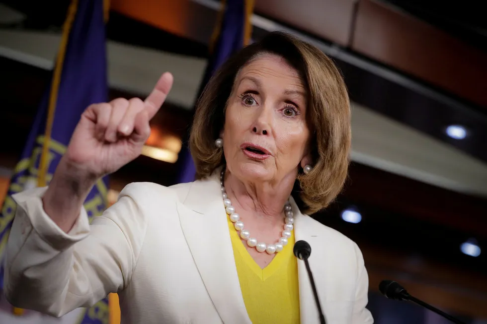 Demokratenes leder i Representantenes hus, Nancy Pelosi, anklager president Donald Trump for manglende lederskap. Foto: AP / NTB scanpix