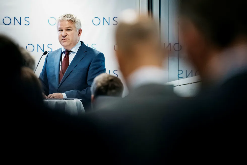 Konserndirektør i Equinor Pål Eitrheim holder pressekonferanse under oljemessen ONS i Stavanger.