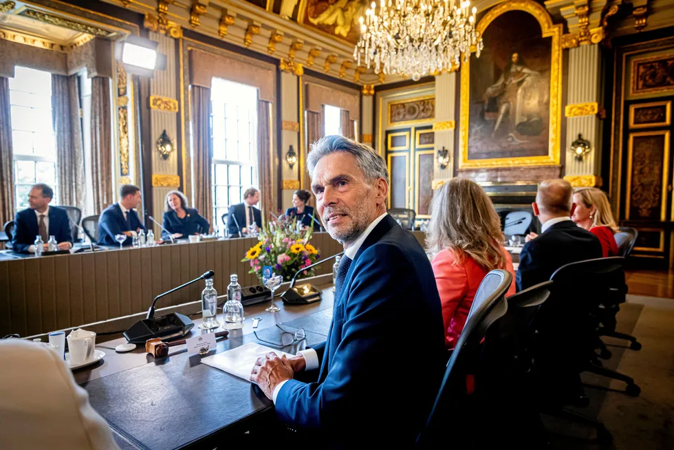 New Dutch prime minister Dick Schoof at his first cabinet meeting in early July.