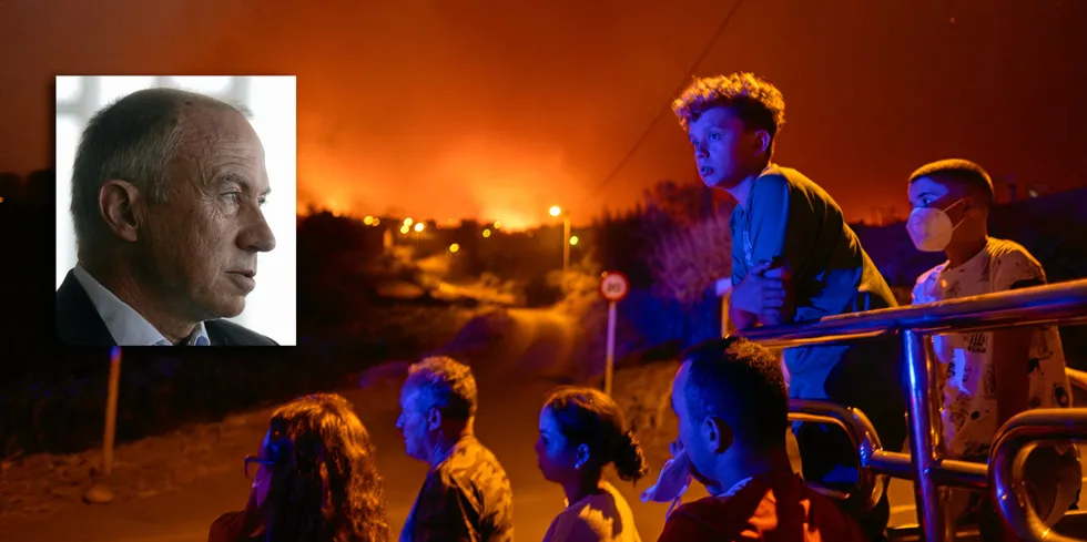 Statkraft-sjef Christian Rynning-Tønnesen mener klimaendringene blir undervurdert når oppmerksomheten er mot den totale globale temperaturøkningen, og ikke på hvor fort landjorda varmes opp. Bildet er fra brannens herjinger på Tenerife nå i august.