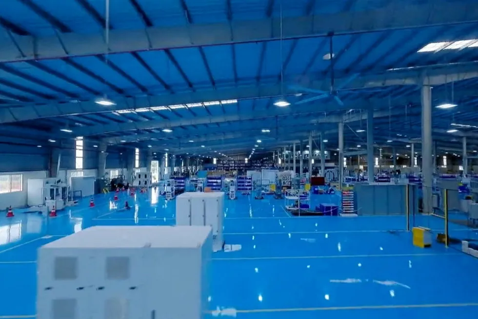 A still from a video of the inside of the new gigafactory, captured by a drone.