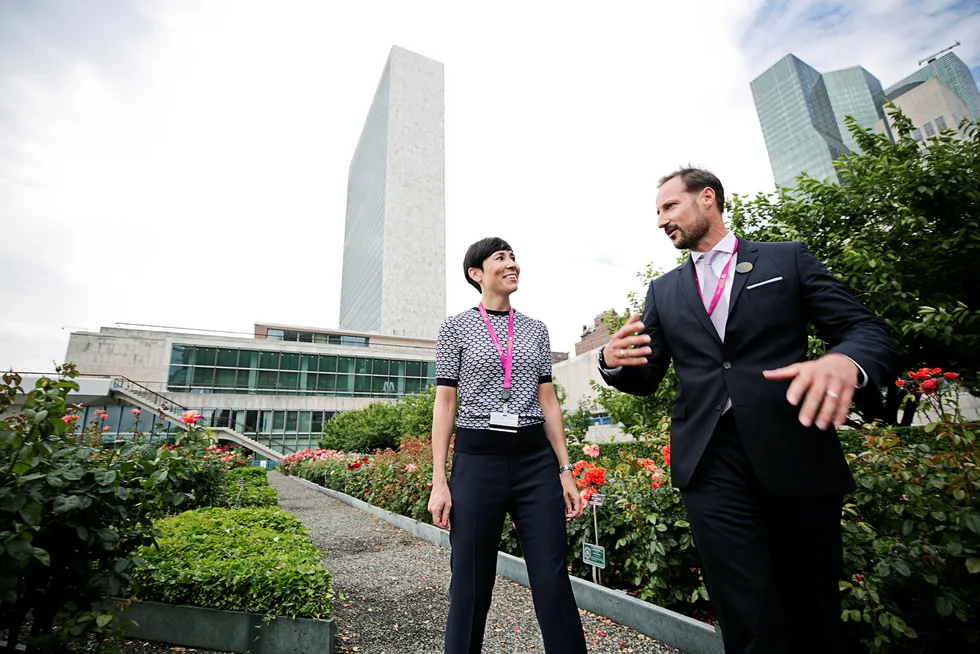 Kronprins Haakon og utenriksminister Ine Eriksen Søreide (H) sparket i gang den norske valgkampen i New York i sommer. Kandidaturet har likevel vært kjent i flere år. Foto: Pontus Höök/NTB Scanpix