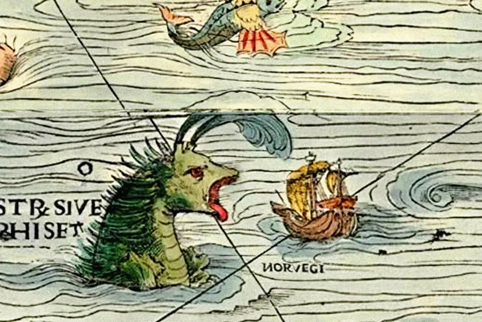 Detalj fra Carta Marina, tegnet på 1500-tallet.