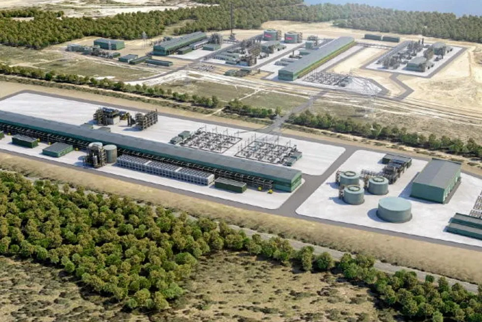 Rendering of Woodside's H2TAS green hydrogen project in Tasmania, Australia.