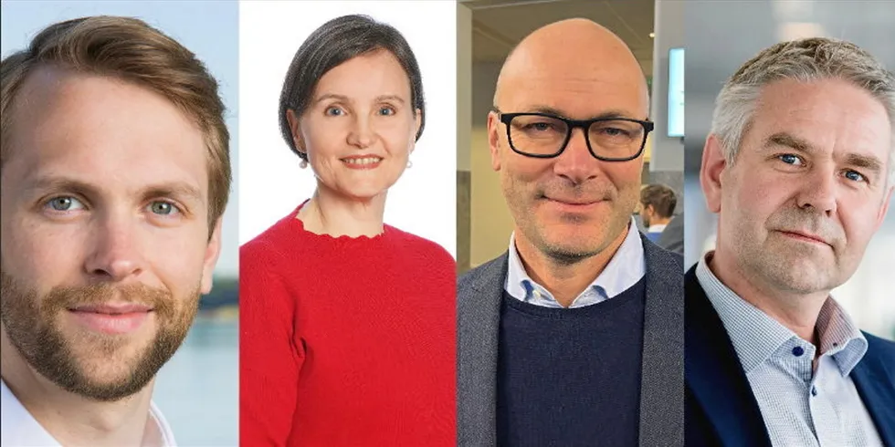 Fra venstre: Arne Lie-Rasmussen i Hafslund, Sonja Chirico Indrebø i Corio Generation, Simen Elvestad i Seagust og Jan Soppeland i Shell.