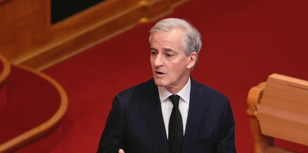 Statsminister Jonas Gahr Støre (Ap) under den muntlige spørretimen på Stortinget i Oslo onsdag.
