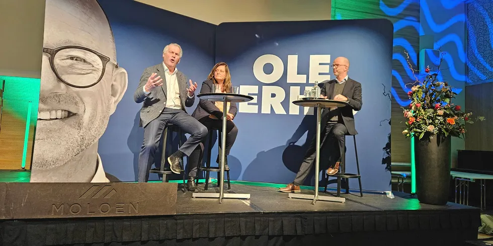 Gustav Witzøe (Salmar) og Rita Karlsen (Brødrene Karlsen) var gjester i Ole Erik Almlid (NHO) sin podkast som tirsdag ble spilt inn fra scenen på Sjømat Norges årskonferanse i Tromsø.