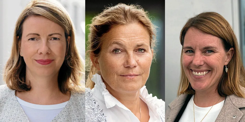Her er tre av de nominerte til "Årets Kraftkvinne 2021". Fra v: Stina Johansen i NordPool, Alexandra Bech-Gjørv i Sintef og Kristin A. Dale i Agder Energi.