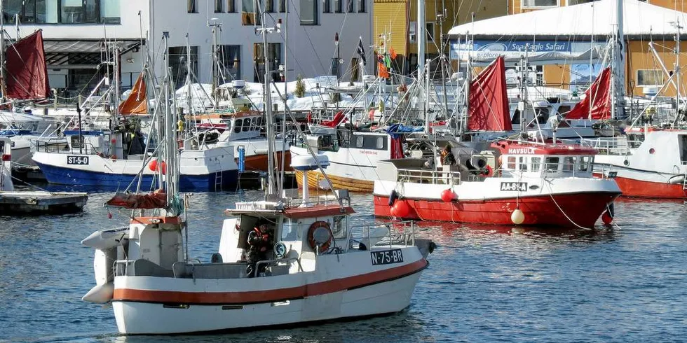 Sjarkflåten på havna i Svolvær i april 2013.Foto: Jon Eirik Olsen