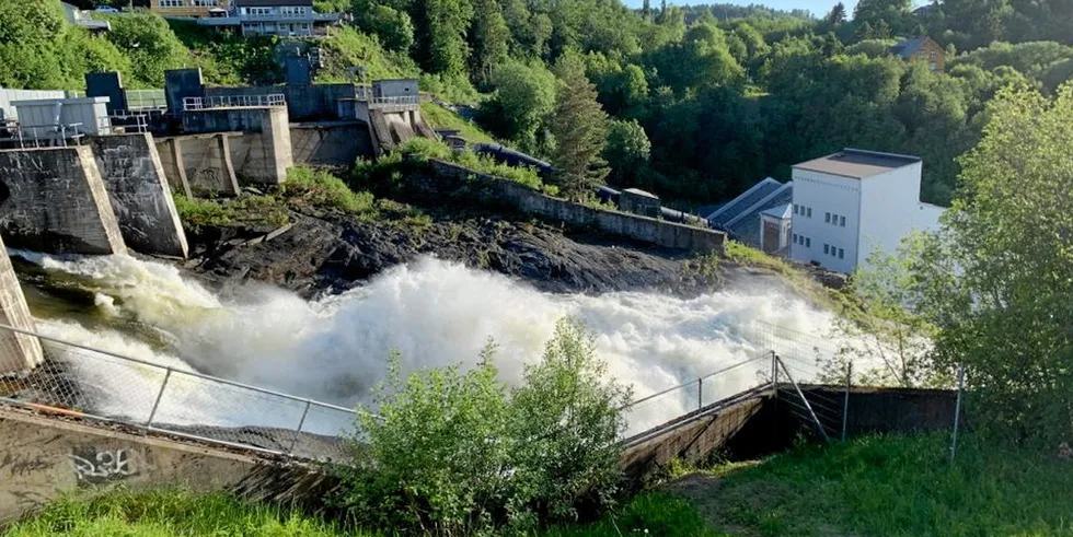 Vannkraft kan være utfordrende for fisk. Bildet er hentet fra Øvre Leirfoss vannkraftverk i Trondheim kommune.