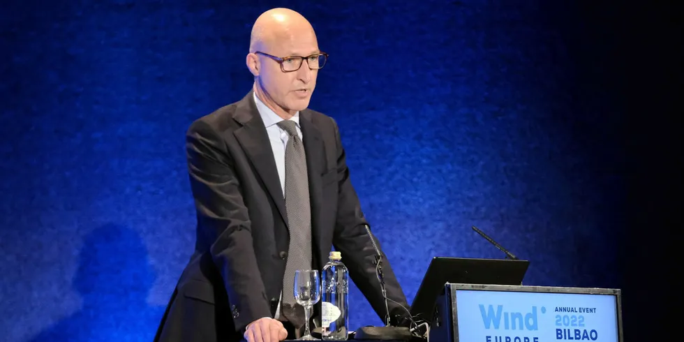 . WindEurope chairman Sven Utermöhlen speaking at the opening session of WindEurope 2022 this morning.