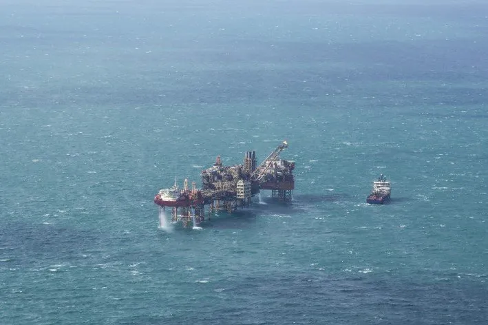 An oil and gas platform in the Irish Sea, where Eni plans to store CO2 in depleted reservoirs