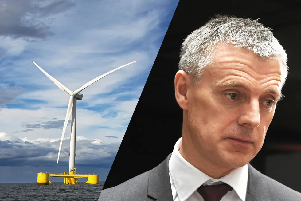 Regjeringens mål for havvind i 2040 vil ikke nås ifølge analysene til NVE. Til høyre Vassdrags- og energidirektør Kjetil Lund.