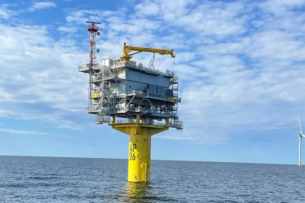 US-built offshore substation at Orsted's South Fork Wind, the nation's first commercial-scale operational array.