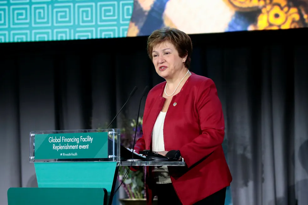 Direktør for Verdensbanken Kristalina Georgieva i Oslo rådhus under en konferanse i november. Hun ligger an til å bli ny IMF-sjef.