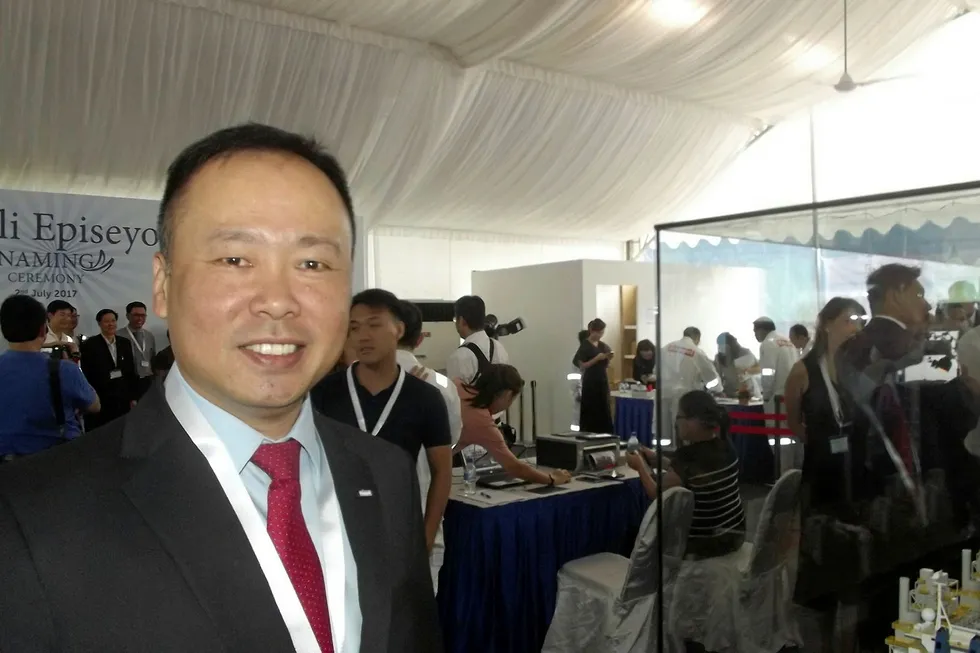 FLNG conversion: Chris Ong, now Seatrium's chief executive, at the naming ceremony for the Hilli Episeyo at Keppel Shipyard in Singapore.