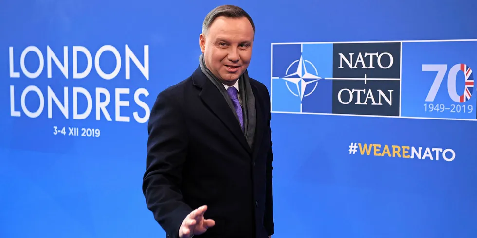 Polish President Andrzej Duda at a NATO summit in December 2019