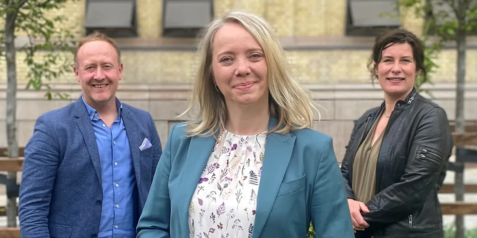 I Footprint skal Anne Karin Sæther (midten) blant annet jobbe med byråleder Øyvind Vederhus (til v) og gründer Beate Nossum (til h) .