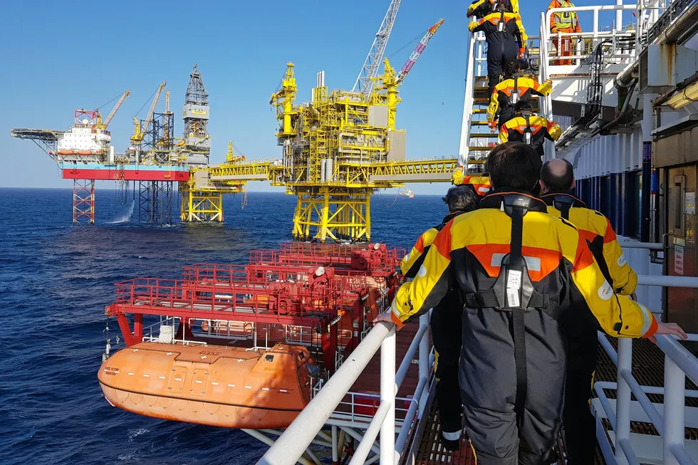 UK North Sea workers on an offshore platform.