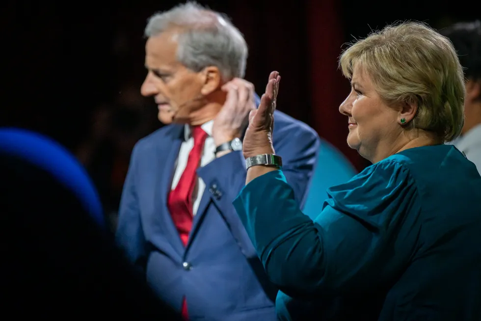 Statsminister Jonas Gahr Støre (Ap) og Høyre-leder Erna Solberg.