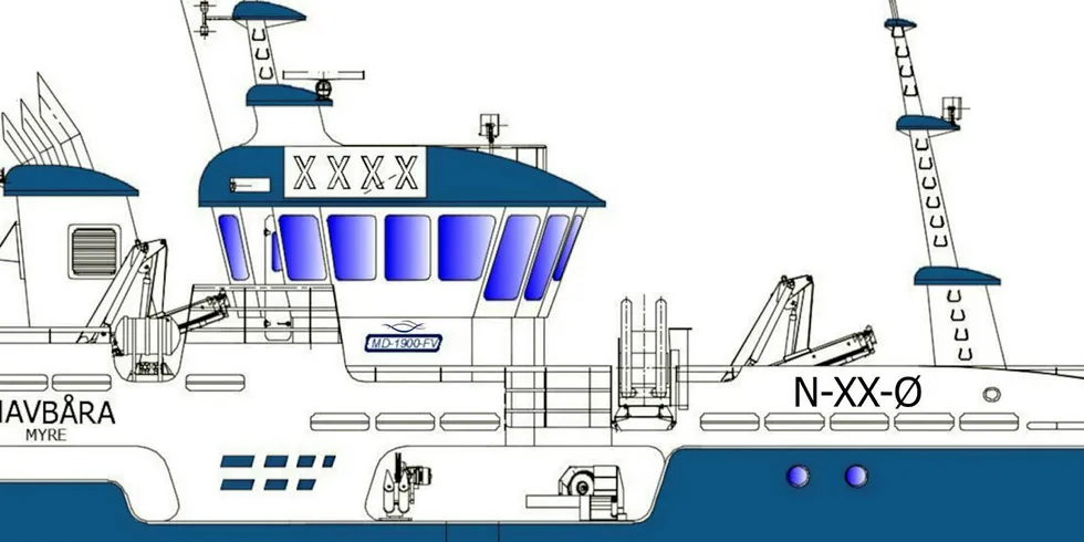NYBYGG: Slik blir nye «Havbåra» av Myre seende ut. Båten blir 19 meter lang og åtte meter bred, og skal leveres fra Viknaslipen i 2021.