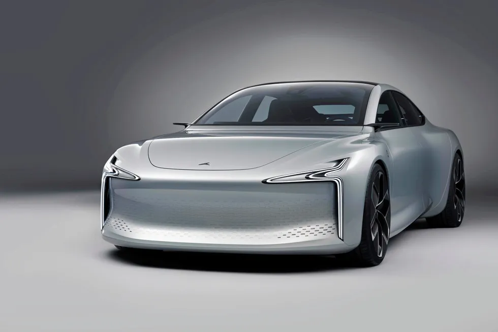 A prototype Hopium Machina hydrogen fuel-cell car.